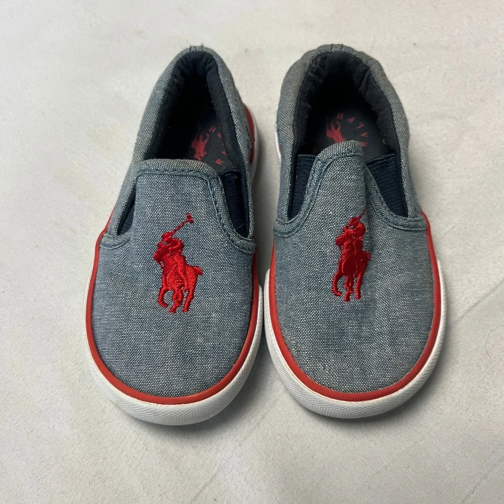 Polo Ralph Lauren Baby Bal Harbour Slip On‎ Denim Red Pony Toddler Shoes 6